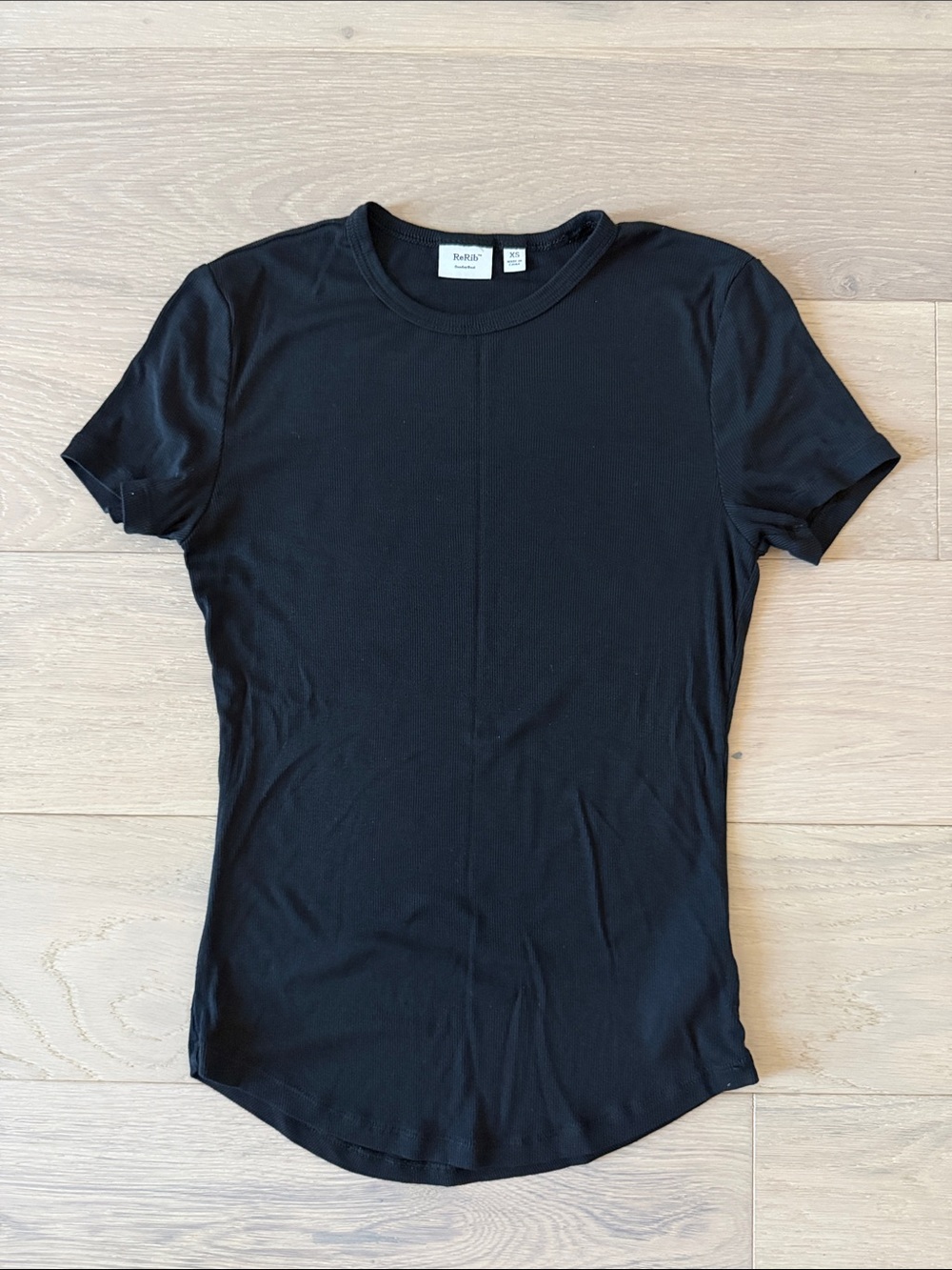 Aritzia Black Ribbed Crewneck Short-Sleeve Tee